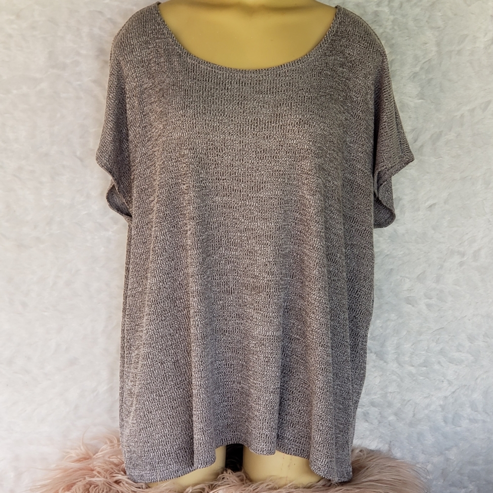 Gray Marled Boxy Style Loose Fitting Blouse